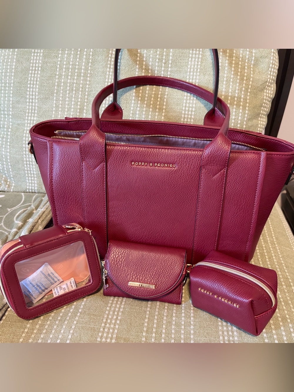 Poppy & Peonies Small Multitasker Berry Tote with Wallet, Clear Case & Charm